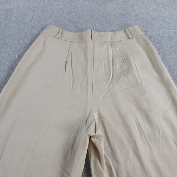 Amadi Wide Leg Pants Womens Medium Khaki Beige Tencel Blend Pleated High Waisted - Picture 4 of 12